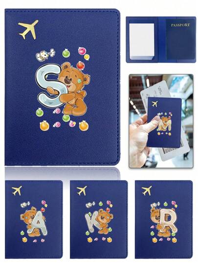 Passport Holder, PU Leather Travel Passport Cover, Dust-Proof, Holds Bank Cards, Cash, Train Tickets, Portable Pocket Card Case, Travel Accessories, Wedding, Valentine's Day Gift, Back To School Essential, 26 Alphabet Pattern