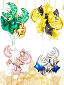 Set de 10 globos con tema del festival del Eid, globos con forma de luna y estrella, globos de estrella de 5 puntas de 18 ", adecuados para la decoración del fondo del Ramadán - Multicolor - Ver 2