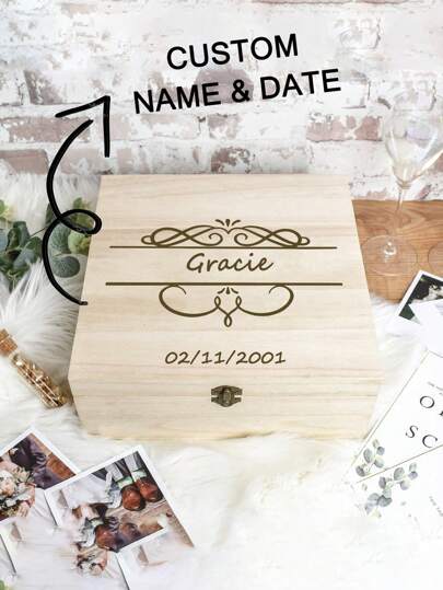 Caja de joyería de recuerdo personalizada con nombre y fecha, caja rectangular de madera con tapa, para aniversario, boda, recuerdos, cumpleaños, Día de San Valentín, Día de la Abuela, Día de la Madre, recuerdos y decoración del hogar. Compacta y de fácil montaje para el almacenamiento de joyas y proyectos creativos, multifuncional, ajustable, ornamental, reutilizable, exquisita, adorable, de alta calidad, moderna, colorida, cómoda, elegante, personalizada, única, regalos ideales para él, regalos ideales para ella, renovación del hogar