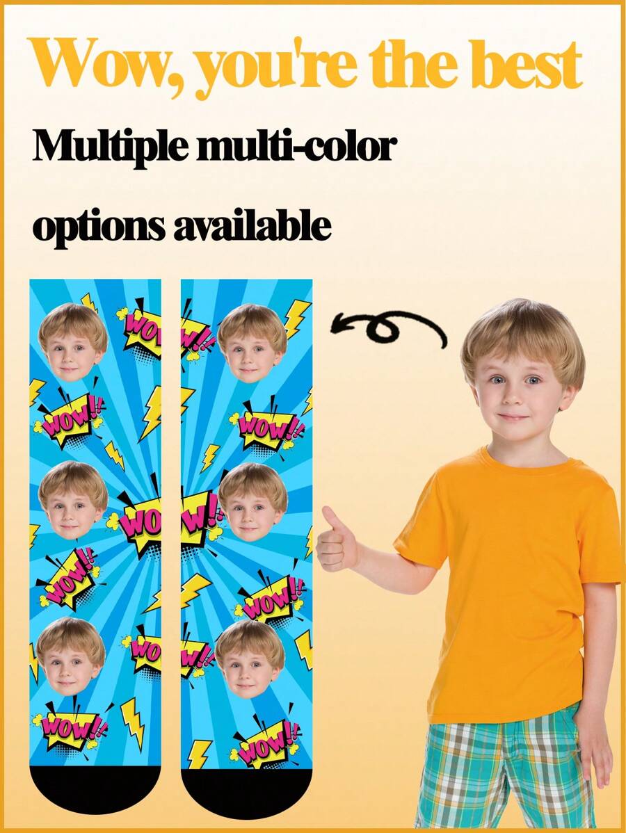 1 paire de chaussettes personnalisées avec avatars pour enfants de 1 à 16 ans, taille moyenne pour adultes. Chaussettes sur mesure avec avatars, wow, intéressant, convenant à toutes les saisons, motif radial