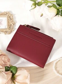 勃艮第包 Charry Red 包 酒红色包，时尚勃艮第钱包，女士短钱包，2 折设计，多卡夹，银行卡收纳袋，信用卡收纳袋，零钱袋，拉链开合，照片窗口，优质皮革，适合女朋友、母亲、老师、情人节、日常使用、旅行必需品、办公室、购物、女士必备钱包和卡夹的理想旅行包和礼品包 - 酒紅色 - 查看 6