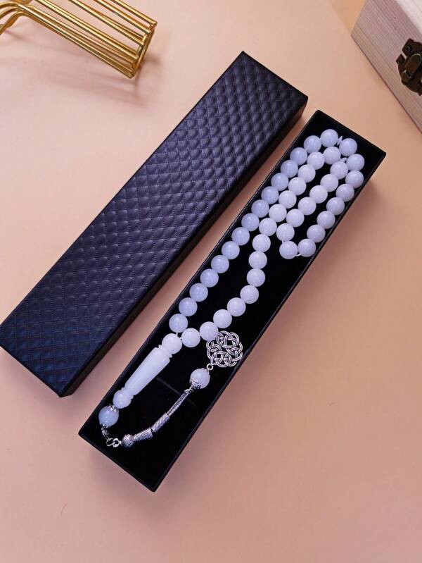 2 peças Nova caixa de presente de 45 10 mm Contas de oração muçulmanas Tabithi Pulseira de corrente e caixa de presente (para presentes de oração do Ramadã)