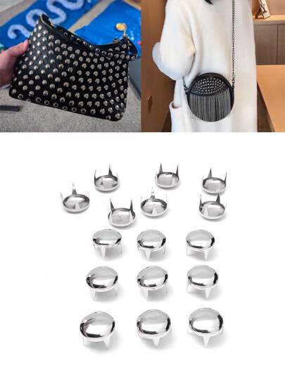 50 个圆形铆钉尖头铆钉点钉头朋克摇滚 DIY 皮革工艺适用于鞋子服装包包部件装饰（银色，8/10/12 毫米）