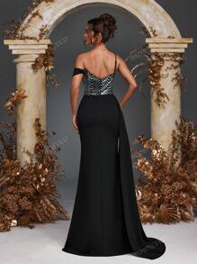 Asymmetrical Neck Strap Contrasting Sequins Formal Evening Dresses For Women Prom Dress Gown Wedding Guest Dress Bridesmaid Dresses, Party Dress, Formal Dress