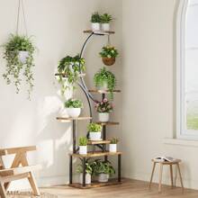 Plant Stand With Grow Light, 8 Tiered Plant Stands For Indoor Plants Multiple, 62" Tall Plant Stands Indoor, S-Shaped Plant Shelf With Grow Light For Living Room, Metal Plant Rack, Brown Black