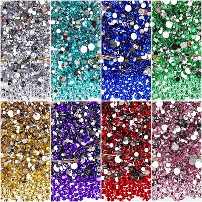 Sizes Mix, 2Mm-6Mm, 2000Pcs/Pack, Multi Colors Glue On Round Flatback Crystal Rhinestones Gems Jewelry Beads Diy Nail Art Stones Diamond Design Accessories Glitter Manicure Nail Decal Decorations For Phone Cover,Clothes,Bag,Shoes, Handicraft Products. Nail Supplies Nails Nail Charms
