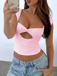 Blusa de mujer Vaiaye de punto con cuello cuadrado, recorte en forma de diamante, cintura ceñida y silueta esbelta - Perfecta para citas navideñas