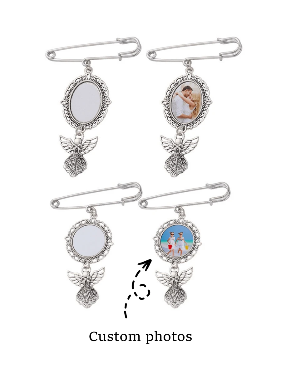 1 pieza Broche de solapa personalizado con foto de boda, recuerdo conmemorativo, pasador de ojal, broche con imagen personalizada de ángel para ramo, regalo DIY para la madre o el padre de la novia o el novio, broche de graduación - Multicolor - Ver 1