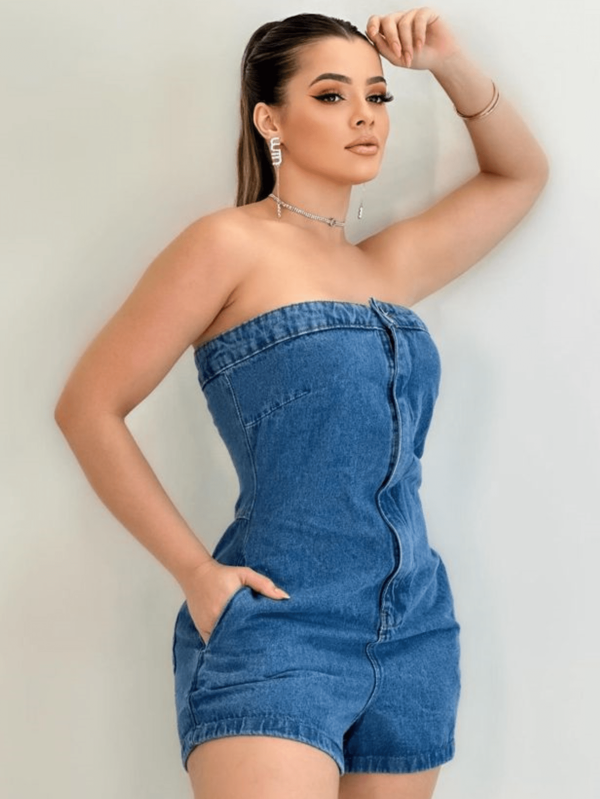 MILLE MODAS MACAQUINHO TOMARA QUE CAIA JEANS FEMININO