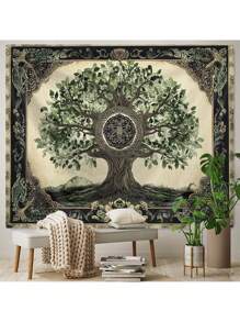 1pc Tree Of Life Tapestry, Wall Art Tapestry For Room Decor, 85gsm Polyester Fabric, Peach Skin Velvet Thin Version, Home Decoration - Multicolor - View 7