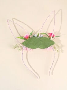 1pc Happy Easter Cosplay Plush Bunny Ear With Flower Headband,Cute Rabbit Headband,Party Costume Headdress Decor,Party Supplies,Photo Props.