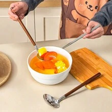 Multi-Functional Mini Kitchen Utensil, 304 Stainless Steel Ladle, Colander, Turner, Anti Scalding Wooden Handle Cooking Spoon, Cooking Tools Including Soup Spoon, Slotted Spoon,Spatula, Dishwasher Safe, Suitable For Kitchen Restaurant