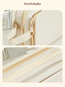 Dual-Side Pocket Pencil Bag Pen Case Multi Layer Transparent Back With Handle Storage Pouch For Stationery School - Multicolor - View 11