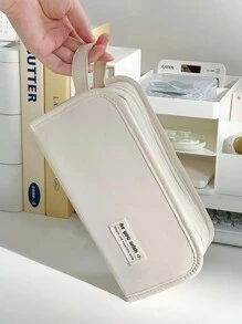 Dual-Side Pocket Pencil Bag Pen Case Multi Layer Transparent Back With Handle Storage Pouch For Stationery School - Multicolor - View 8