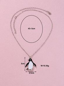 1 pieza Collar con colgante de aleación de zinc con esmaltado blanco y negro de pingüino para niñas, joyería linda de uso diario con cadena de plata