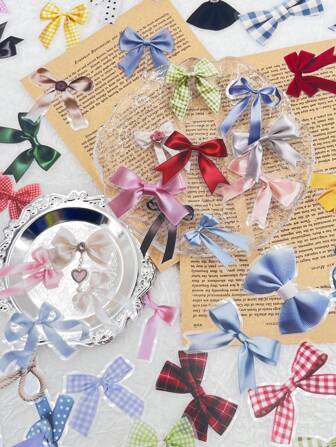 50pcs Transparent Bowknot Aesthetic Stickers Colorful Bowknot Stickers Bowknot Party Favors Craft Supplies PET Vinyl Sticker
