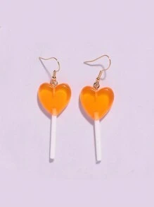 4pcs/Set Double Color Heart Lollipop Earrings, Two Color Combinations: Pink/Purple, Orange/Blue, Cute & Girl Earrings - Multicolor - View 5