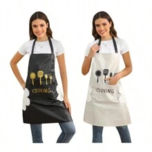 Multifunctional Kitchen Cooking Apron | Waterproof Oil-Proof Easy Clean Black Apron | With Pockets And Towel Design | Adjustable Unisex - Multicolor - View 2