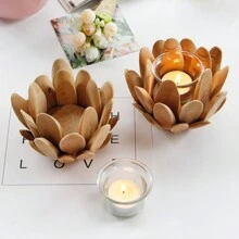 1PC Candlestick Wooden Creative Candle Holders With Flower Design Wedding Table Vintage Candlestick Glass For Party Living Room