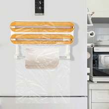 SENDERPICK Dispensador de papel de aluminio 3 en 1 para pared con cortador, dispensador magnético de papel de aluminio, soporte para toallas de papel, dispensador de film transparente para la cocina (color madera de bambú)