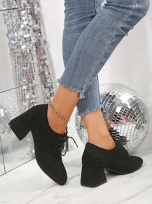 2025 Autumn/Spring New Korean Version British Style Shoes, Comfortable Thick Heel Lace-Up Round Toe Suede Women Flats - Black - View 5