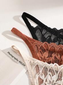 3pcs/Set Solid Color Lace Trim Low Waist Sexy Romantic Summer Ladies Thong Panties