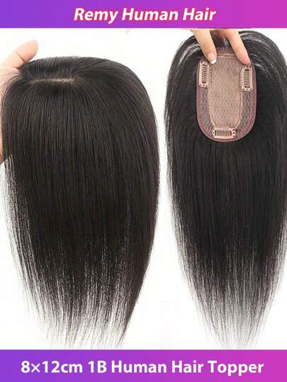 Women's Elegant Handmade Topper Hairpiece Full Real Human Hair Lightweight Seamless Hair Volume Enhancer Hidden Crown Extension For Thinning Hair Straight Style Universally Applicable Thin Human Hair Topper For Women Natural Look Straight Adds Volume & Covers Gray