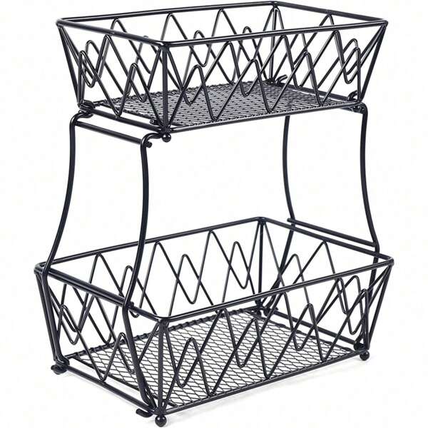 SENDERPICK Cesta de frutas de 2 niveles Ethe, frutero de metal, cesta de almacenamiento de cocina [Un bonito regalo para tu familia y amigos]