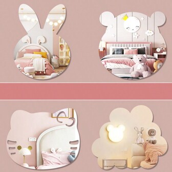 1 pieza Espejo adhesivo de pared de acrílico suave, de alta definición, con diseño de dibujos animados, para decoración de habitación de estudiante/niños, espejo adhesivo para baño