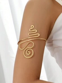 1pc Punk Feather Silver Metal Coiled Arm Bracelet, Adjustable, Gift For Women - Gold - View 6