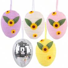 1pc Easter Egg Decorative Ornament, Size 10*13/10*14cm, Creative DIY Woven Faux Egg Decor, Suitable For Indoor, Garden Tree, Party Easter Prop