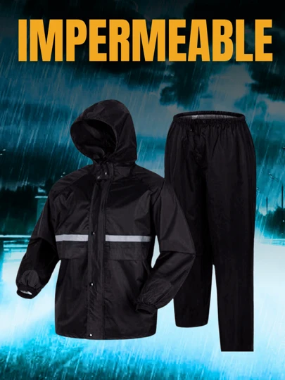 Impermeable Conjunto Impermeable Chamarra y Pantalón Color Negro Material Resistente Ideal para Motociclistas con Reflectante para la Oscuridad Composición Ligera para Mayor Flexibilidad