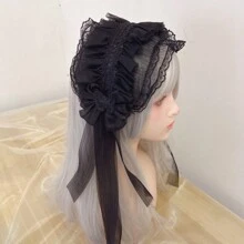 Elegant Japanese Style Bow Decor Cute Girl Lolita Lace Bowknot Headdress, Handmade Lolita Headpiece For Party