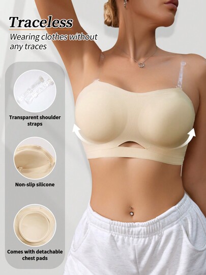 Women Seamless Wireless Lift Up Bras, No Shoulder Strap Underwire-Free Soft Comfortable Breathable Lace Bralette
