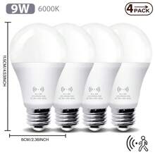 4 件装 LED 运动传感器灯泡，A19 60 瓦等效运动激活黄昏到黎明安全 LED 灯泡，节能 9W，E26 底座，自动开/关室内照明门廊、楼梯、走廊、车库、庭院，3000K 暖光/6000 白光 - 白色 - 查看 8
