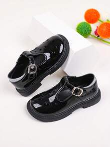 Honey Girl Mary Jane Girls' School Style Cute Solid Color Flat Pu Mary Jane Shoes, PU Upper & Lining, Suitable For Performance, Big Girls, Princess, Spring & Autumn, Elementary Students