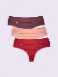 Kit 5 Calcinhas Plus Size Cintural Alta Fio Duplo Tanga Sexy Microfibra Dyeu - Multicolorido - Visão 7