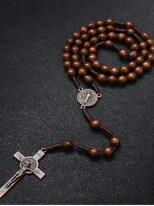 Handmade Wooden Catholic Rosaries, Beads Necklace From Bethlehem Wood Christian Prayer Holy Soil Medal & Metal Cross For Catholic Or Christian Gift - Star - View 3