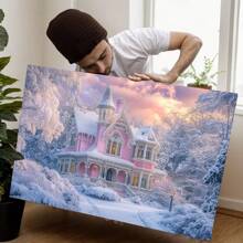 Decoración de arte de Casa de Jengibre rosa de Navidad, Póster de Navidad rosa, perfecto para el hogar y salas de estilo granja