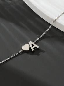 1 buah Kalung Liontin Huruf A-Z Berbentuk Hati Minimalis & Modis, Desain Vintage (Tanpa Kotak Hadiah) - Perak - View 5