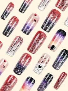 Y2K 提升您的外观 24 件情人节指甲长棺材超光泽按压指甲粉色时尚法式渐变闪光几何条纹圆点花瓣星星心形月亮树叶图案美丽简约风格假指甲人造手指修指甲女士假指甲甜美、可爱、简约、优雅风格美甲套装带可拆卸假指甲贴片适合节日穿着、派对、朋友、约会、日常穿着 - 淺粉色 - 查看 2