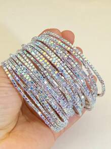 G-S Minimalistic Delicate Sparkling Rhinestone Tennis Bracelet, Silver/Gold Color, Women