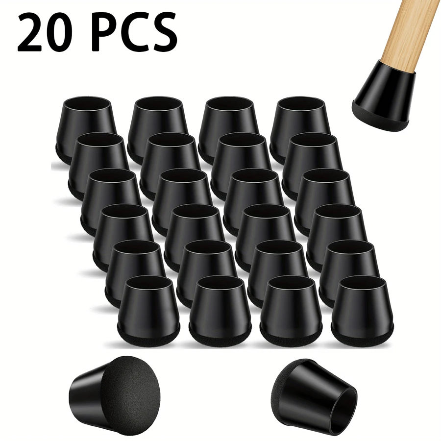 20-pak silikonowych ochraniaczy na nogi krzeseł z filcową podstawą, antypoślizgowe nakładki podłogowe redukujące hałas, wielokrotnego użytku podkładki pod meble do podłóg z twardego drewna/płytek/marmuru, łatwe do czyszczenia pokrowce na nogi krzeseł - 20-czarny - Zobacz 1