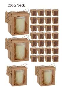 20 piezas/Paquete Cajas de papel para regalo de fiesta con ventana, cajas creativas - Camel - Ver 4