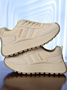 女士休闲运动鞋、平底运动鞋、运动路跑鞋 - 米色 - 查看 7