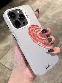 1 pieza Funda personalizada para teléfono con forma de corazón y huella dactilar, color negro y blanco, compatible con iPhone 16 Pro Max / 16 Plus / 16 Pro