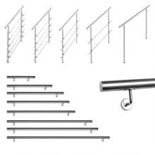 Lospitch Handrail Stainless Steel 80cm/100cm/120cm/150cm/160cm/180cm, Stair Railing Inside & Outside, Ø 42mm, With 0/2/3/4/5 Cross Braces For The Garden, Staircase Inside - 150cm - View 1