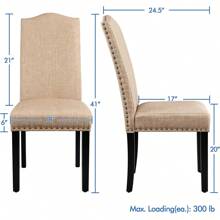 Dining Chairs Upholstered Parsons Chairs With Rubber Wood Legs And Nailhead Trim, Fabric Side Chairs For Dining Room, Kitchen And Living Room, Set Of 2, Khaki ﻿ - 卡其色 2 件組 - 查看 3