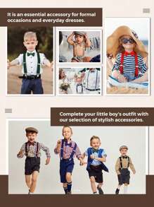 儿童吊带领结套装，学生燕尾服领结吊带，男孩女孩可调节背带夹，适合派对、婚礼、生日庆祝 - 彩色 - 查看 10