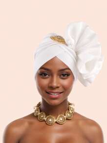 1pc Ornate Accessory Hand-Stitched Side Floral Muslim Head Cap, For Daily & Gathering Use - Hand-sewn Flowers On the Side - View 7